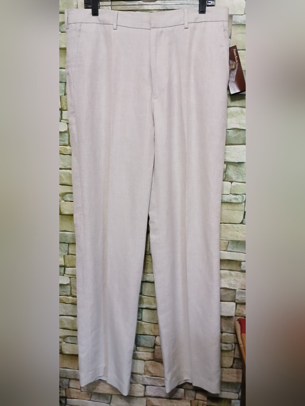 New 34x34 Perry Ellis Beige Dress Pants Tailored Flat-Front Straight Slacks